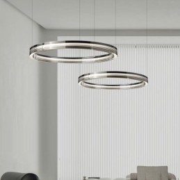Taklampe I Glass 60+80 Cm, Sirkeldekorasjon, Dobbel, Sirkelformet Anhengslampe, Trikromatisk Dimming