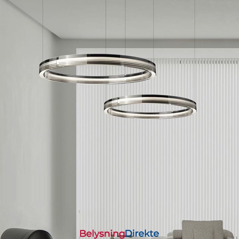 Taklampe I Glass 60+80 Cm, Sirkeldekorasjon, Dobbel, Sirkelformet Anhengslampe, Trikromatisk Dimming