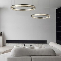 Taklampe I Glass 60+80 Cm, Sirkeldekorasjon, Dobbel, Sirkelformet Anhengslampe, Trikromatisk Dimming