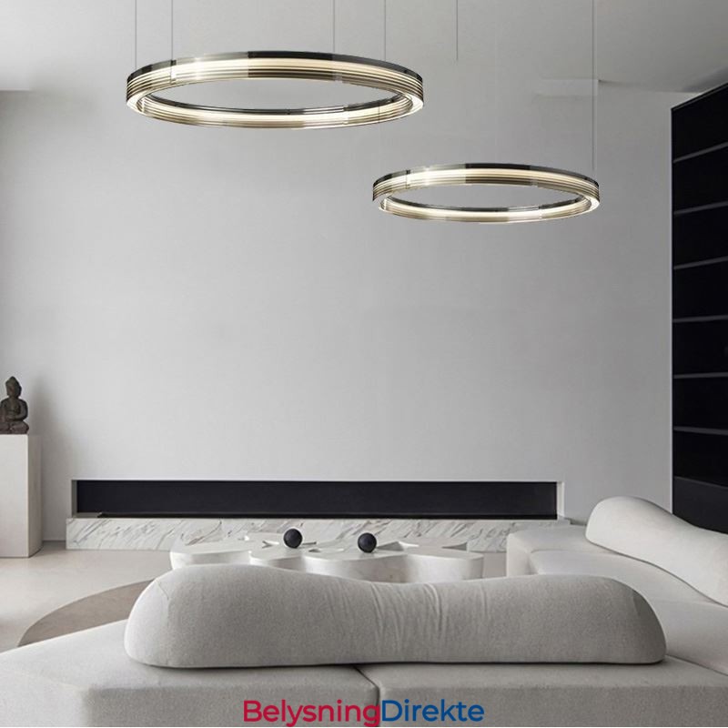 Taklampe I Glass 60+80 Cm, Sirkeldekorasjon, Dobbel, Sirkelformet Anhengslampe, Trikromatisk Dimming