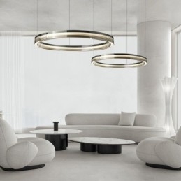 Taklampe I Glass 60+80 Cm, Sirkeldekorasjon, Dobbel, Sirkelformet Anhengslampe, Trikromatisk Dimming