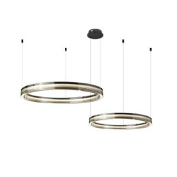 Taklampe I Glass 60+80 Cm, Sirkeldekorasjon, Dobbel, Sirkelformet Anhengslampe, Trikromatisk Dimming