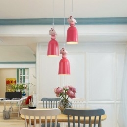 Moderne Pendellampe I Smijern, Rosa Harpiks, Taklampe I Piggy-Stil