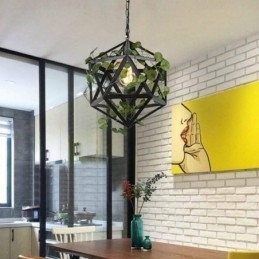 Industriell Vintage Pendellampe I Jern Med Fuglebur