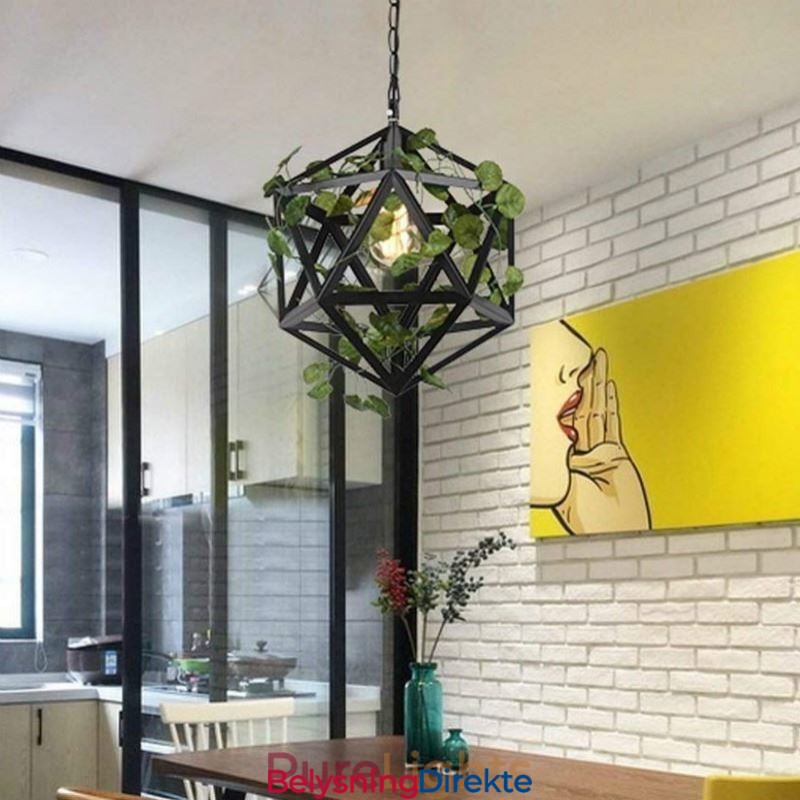 Industriell Vintage Pendellampe I Jern Med Fuglebur