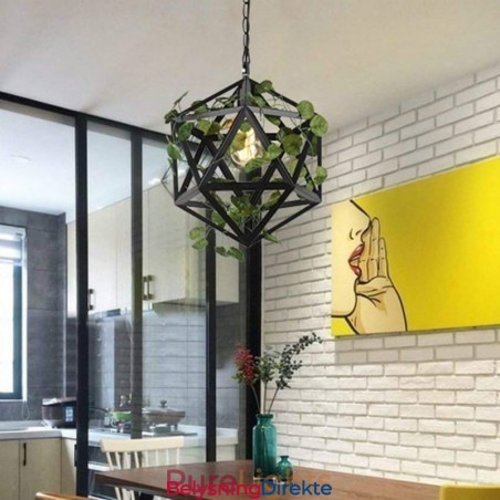 Industriell Vintage Pendellampe I Jern Med Fuglebur
