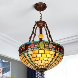 Dekorativ Hengelampe I Farget Glass