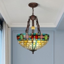 Dekorativ Hengelampe I Farget Glass