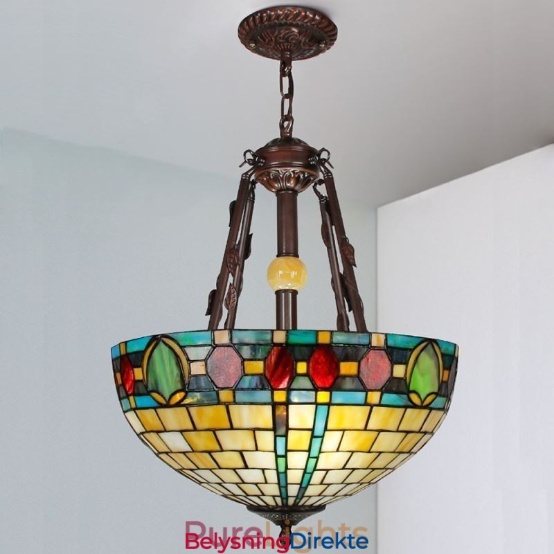 Dekorativ Hengelampe I Farget Glass