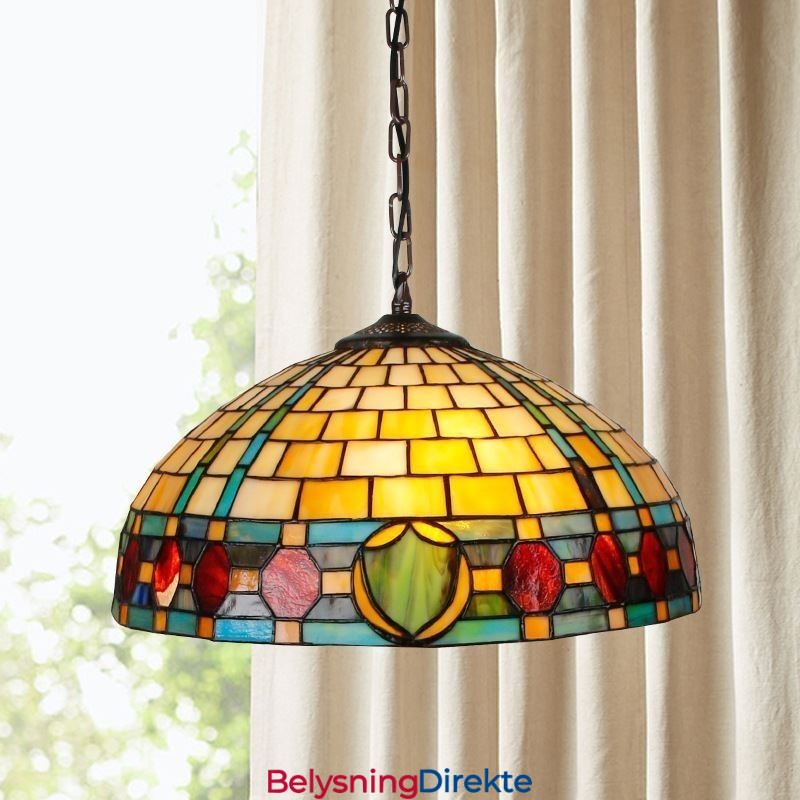 Vintage Hengelampe I Farget Glass