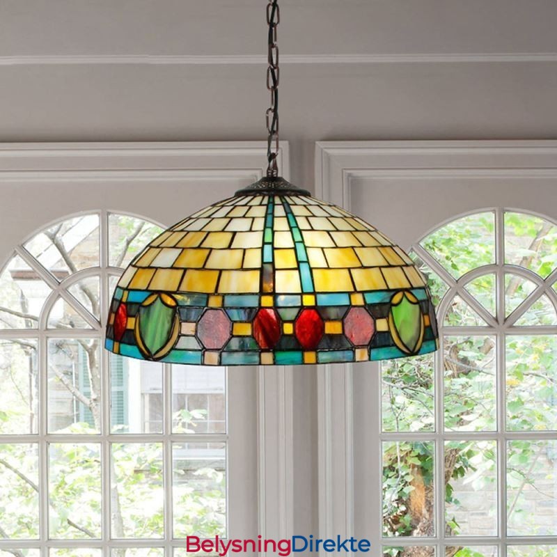 Vintage Hengelampe I Farget Glass