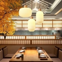 Japansk Pendellampe I Tre, Glasslykt, Hengende Lampe