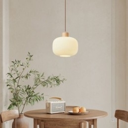 Japansk Pendellampe I Tre, Glasslykt, Hengende Lampe