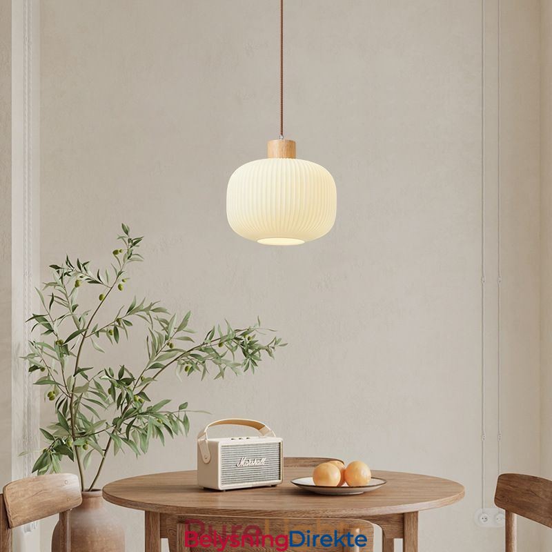 Japansk Pendellampe I Tre, Glasslykt, Hengende Lampe