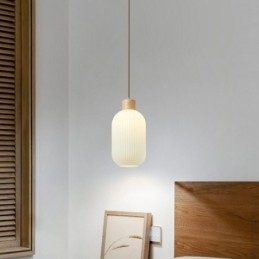 Japansk Pendellampe I Tre, Glasslykt, Hengende Lampe