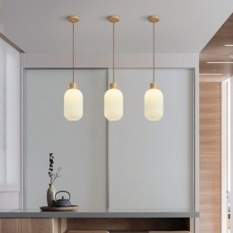 Japansk Pendellampe I Tre, Glasslykt, Hengende Lampe