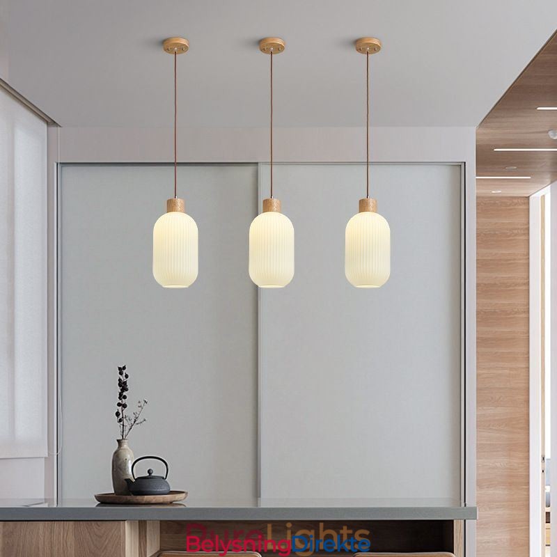 Japansk Pendellampe I Tre, Glasslykt, Hengende Lampe