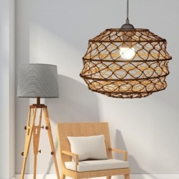 Moderne Pastoral Pendellampe Kreativ Rottinghengelampe Med Sammenleggbar Lampeskjerm