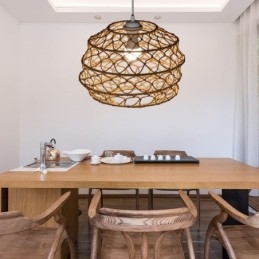 Moderne Pastoral Pendellampe Kreativ Rottinghengelampe Med Sammenleggbar Lampeskjerm