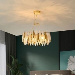Kunstnerisk Glasslysekrone Med Fjærrund Taklampe