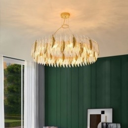 Kunstnerisk Glasslysekrone Med Fjærrund Taklampe