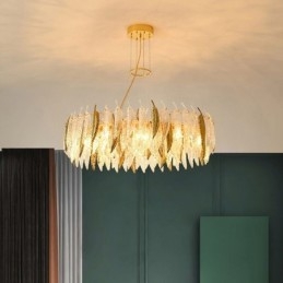 Kunstnerisk Glasslysekrone Med Fjærrund Taklampe