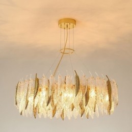 Kunstnerisk Glasslysekrone Med Fjærrund Taklampe