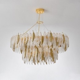 Kunstnerisk Glasslysekrone Med Fjærrund Taklampe