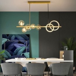 Moderne Glassboble-Anhengslampe I Svart Med Lange Festefester
