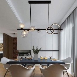 Moderne Glassboble-Anhengslampe I Svart Med Lange Festefester
