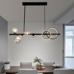 Moderne Glassboble-Anhengslampe I Svart Med Lange Festefester