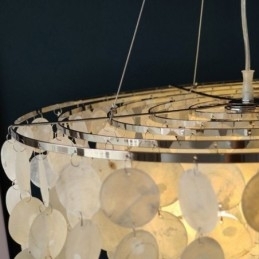 Capiz Shell Pendellampe Naturlig Hengende Rund Lagdelt Lysekrone