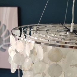 Capiz Shell Pendellampe Naturlig Hengende Rund Lagdelt Lysekrone