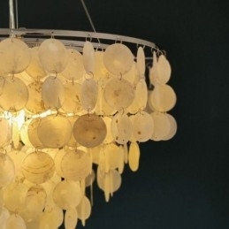 Capiz Shell Pendellampe Naturlig Hengende Rund Lagdelt Lysekrone