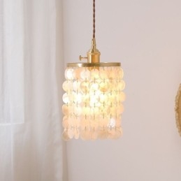 Moderne Klassisk Lysekrone Med Hvit Skjellskjerm Og Anhengslampe Til Taket