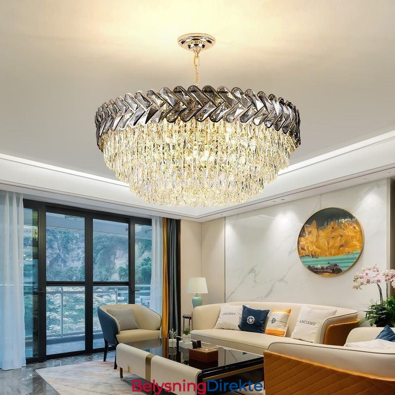 Krystall Pendellampe Gullfarget Taklampe