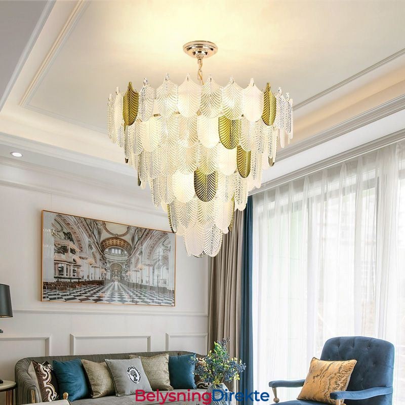 Krystall Elegant Bladformet Taklampe Med Pendellampe