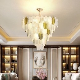 Krystall Elegant Bladformet Taklampe Med Pendellampe