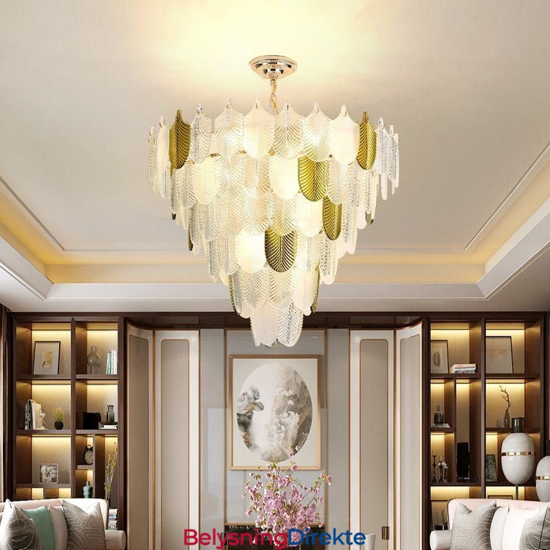 Krystall Elegant Bladformet Taklampe Med Pendellampe