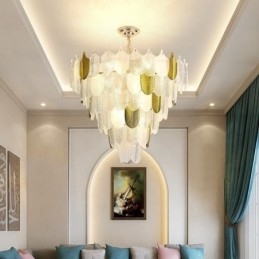 Krystall Elegant Bladformet Taklampe Med Pendellampe
