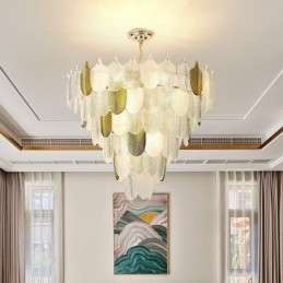 Krystall Elegant Bladformet Taklampe Med Pendellampe