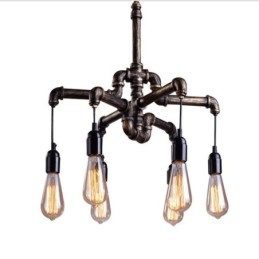 6 Lys Retro Industriell Vintage Vannrør Anhengslampe Lysekrone Landlig Rustikk Stil