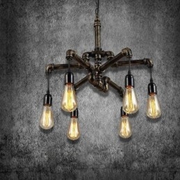6 Lys Retro Industriell Vintage Vannrør Anhengslampe Lysekrone Landlig Rustikk Stil