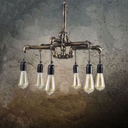 6 Lys Retro Industriell Vintage Vannrør Anhengslampe Lysekrone Landlig Rustikk Stil