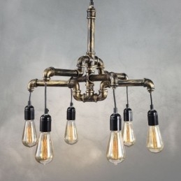 6 Lys Retro Industriell Vintage Vannrør Anhengslampe Lysekrone Landlig Rustikk Stil