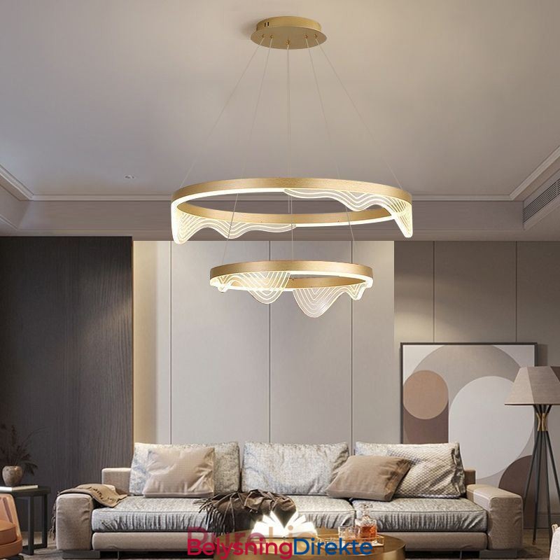 Golden Wave Ripple Pendellampe Taklampe Med 2 Lys