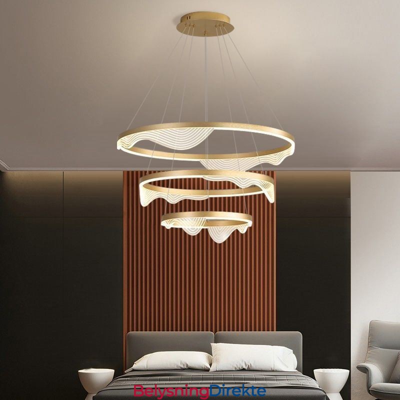 Pendellampe Golden Wave Ripple Hengelampe 3 Lys