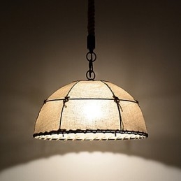 Halvrund Formet 1 Lys Pendellampe Vintage Stil Industristil Gul Stoff Og Metall Dråpelampe