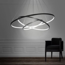 Moderne Pendellampe I Aluminium, Svart, Hengende Lampe Med 3 Ringer