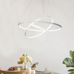 Moderne Pendellampe I Aluminium, Svart, Hengende Lampe Med 3 Ringer